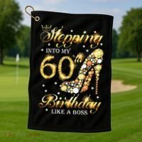 Stepping Into My 60 Birthday Like A Boss 60th BDay Party Golf Towel thumb 1