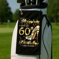 Stepping Into My 60 Birthday Like A Boss 60th BDay Party Golf Towel thumb 2