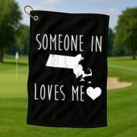 Someone In Massachusetts Loves Me! Cute State Gift Golf Towel thumb 1