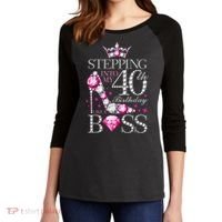 Stepping Into My 40th Birthday Like A boss Women's Tri-Blend 3/4-Sleeve Raglan Shirt thumb 2
