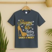 Stepping into my 65th birthday with God's grace & Mercy T-Shirt thumb 2