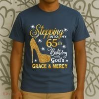 Stepping into my 65th birthday with God's grace & Mercy T-Shirt thumb 3