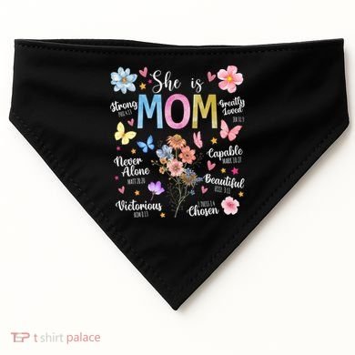 She Is Mom Bible Verses Christian Boho Floral USA-Made Doggie Bandana