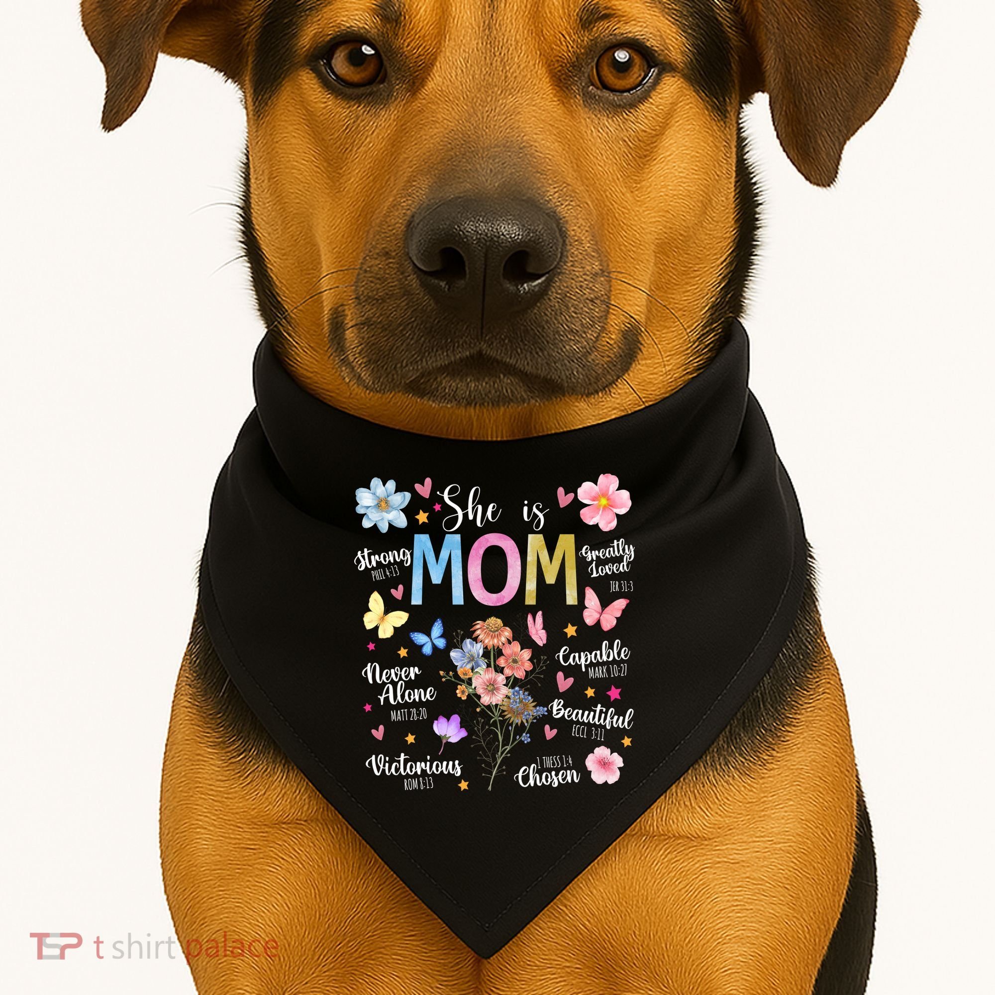 She Is Mom Bible Verses Christian Boho Floral USA-Made Doggie Bandana
