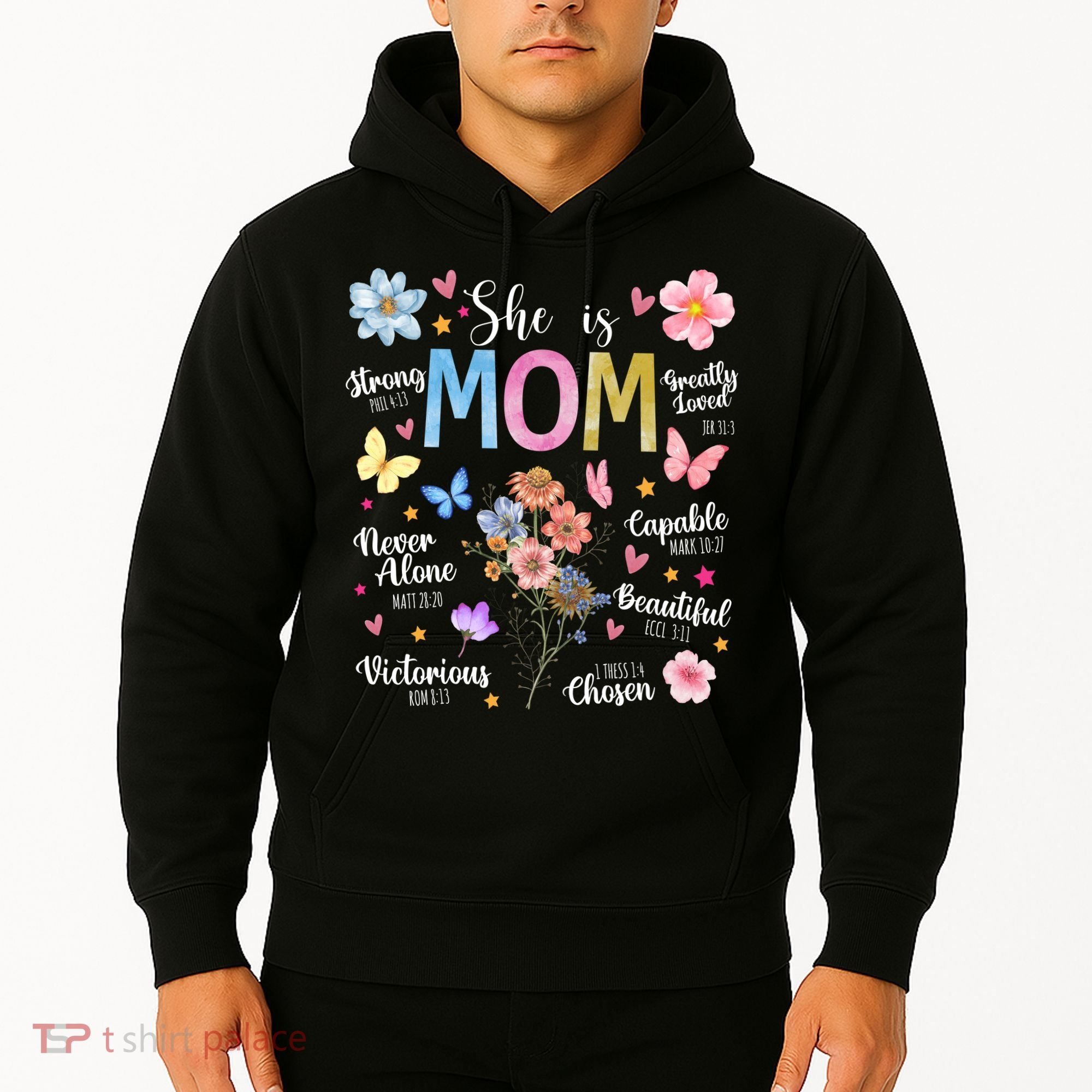 She Is Mom Bible Verses Christian Boho Floral Hoodie