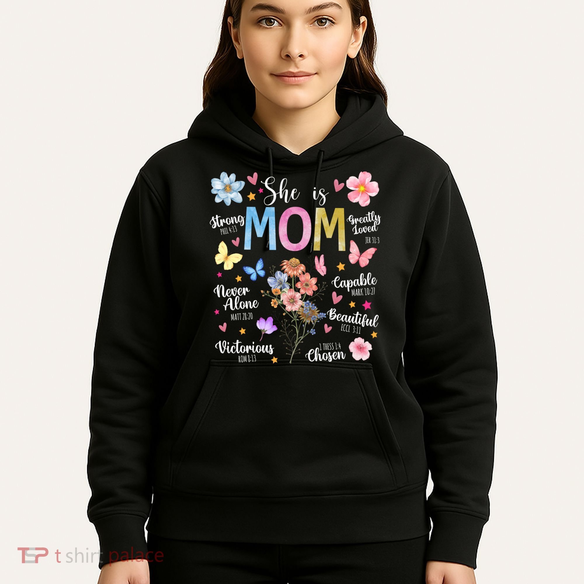 She Is Mom Bible Verses Christian Boho Floral Hoodie