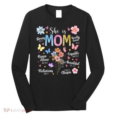 She Is Mom Bible Verses Christian Boho Floral Long Sleeve Shirt