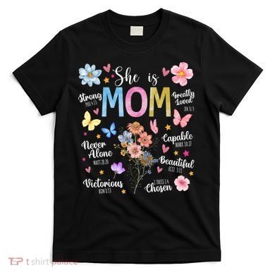 She Is Mom Bible Verses Christian Boho Floral T-Shirt