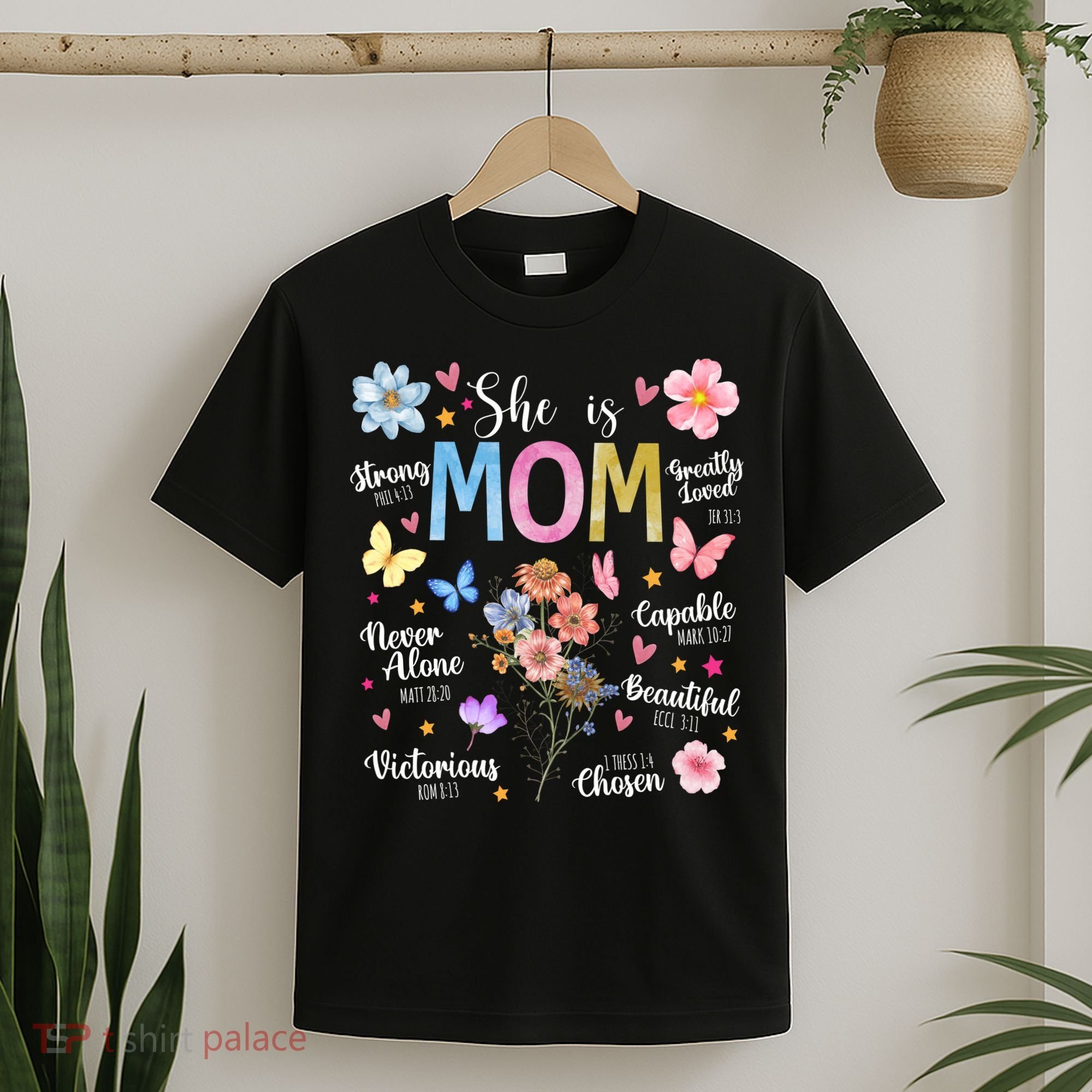 She Is Mom Bible Verses Christian Boho Floral T-Shirt