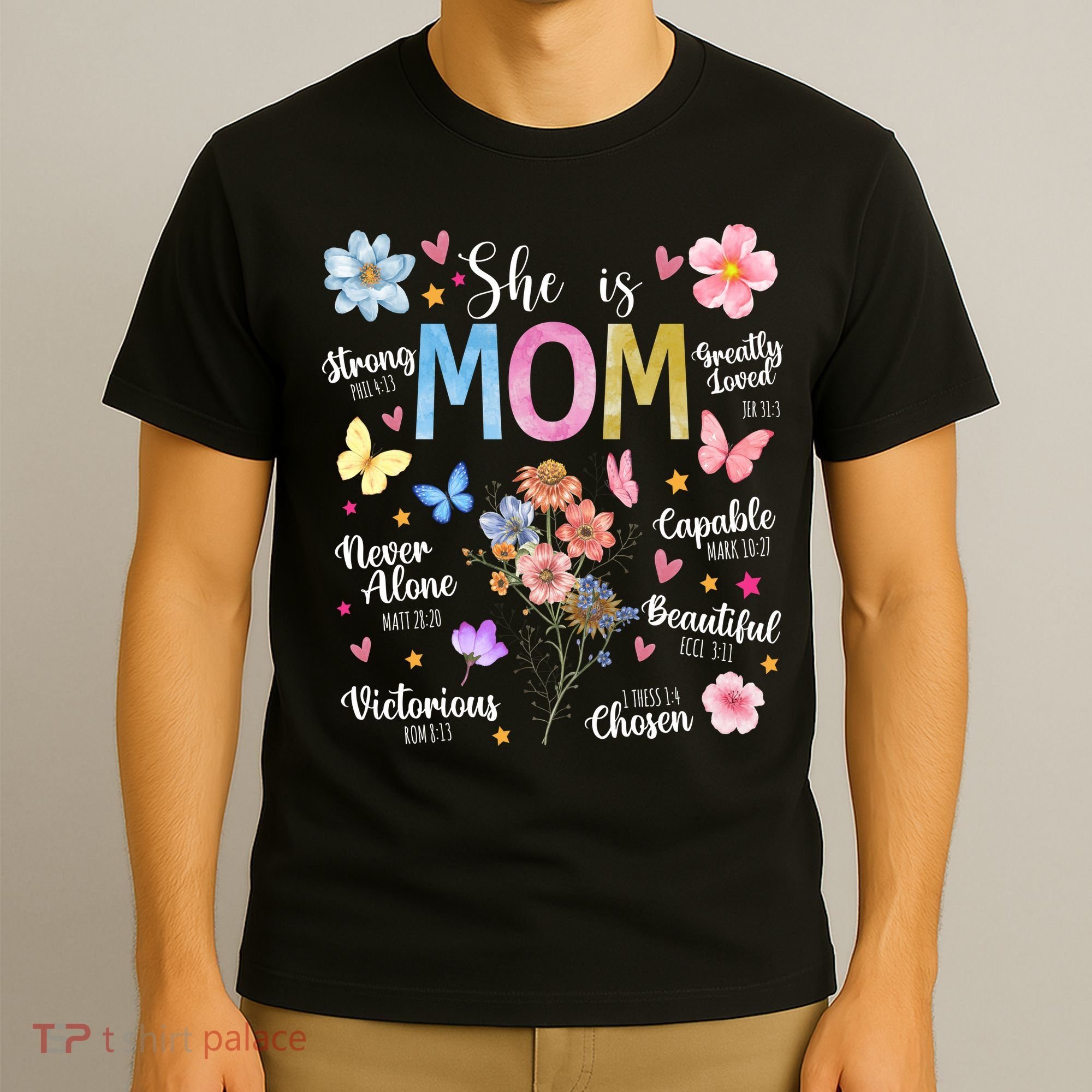 She Is Mom Bible Verses Christian Boho Floral T-Shirt