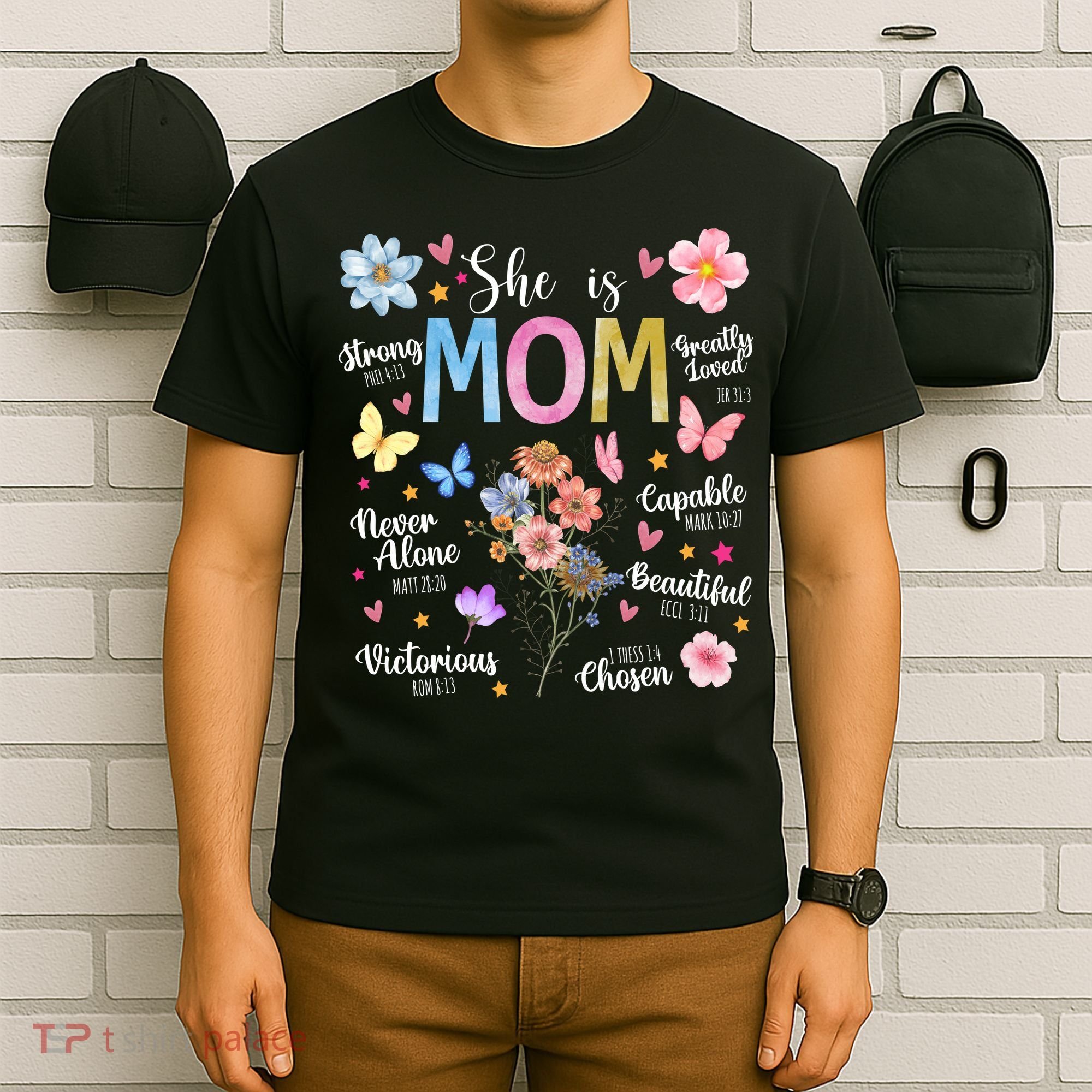 She Is Mom Bible Verses Christian Boho Floral T-Shirt