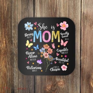 She Is Mom Bible Verses Christian Boho Floral Coaster