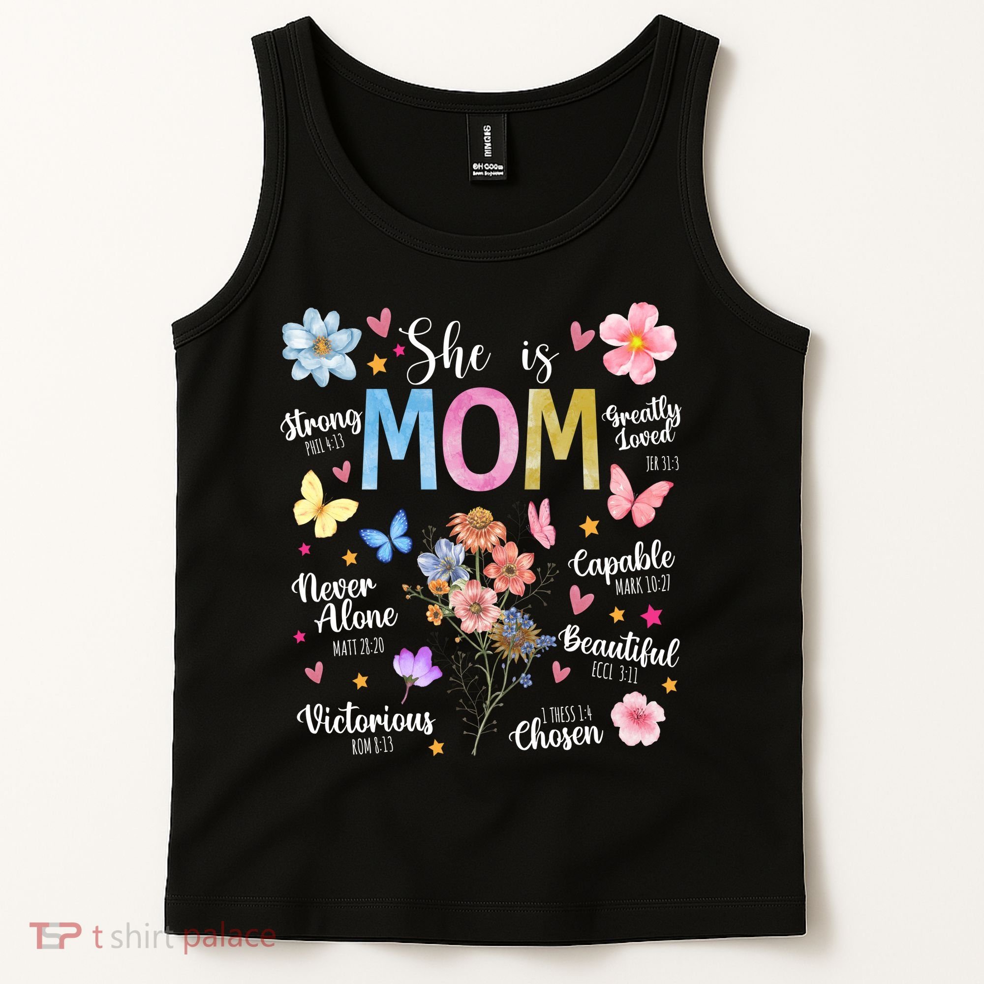 She Is Mom Bible Verses Christian Boho Floral Tank Top