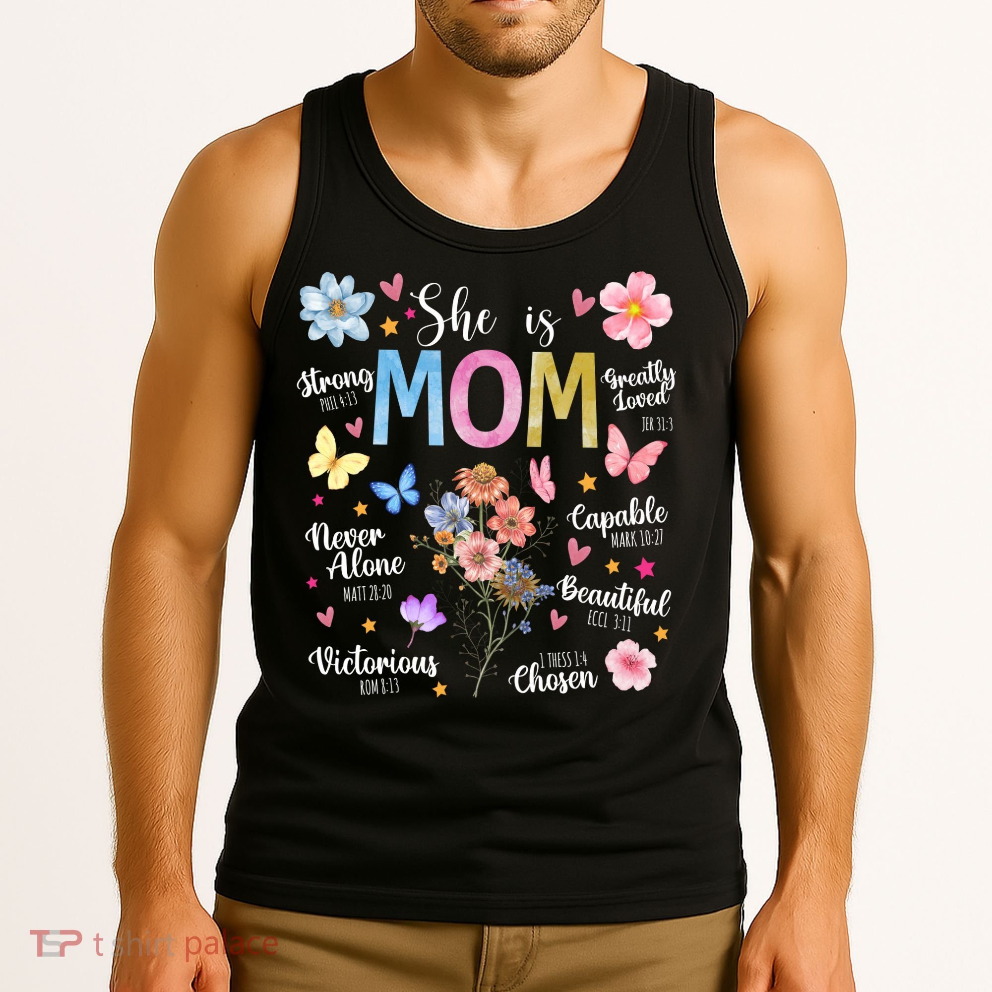 She Is Mom Bible Verses Christian Boho Floral Tank Top