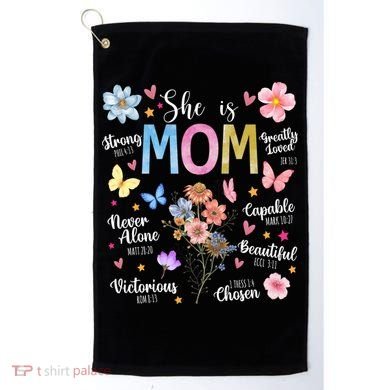 She Is Mom Bible Verses Christian Boho Floral Golf Towel