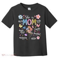 She Is Mom Bible Verses Christian Boho Floral Toddler T-Shirt thumb 0