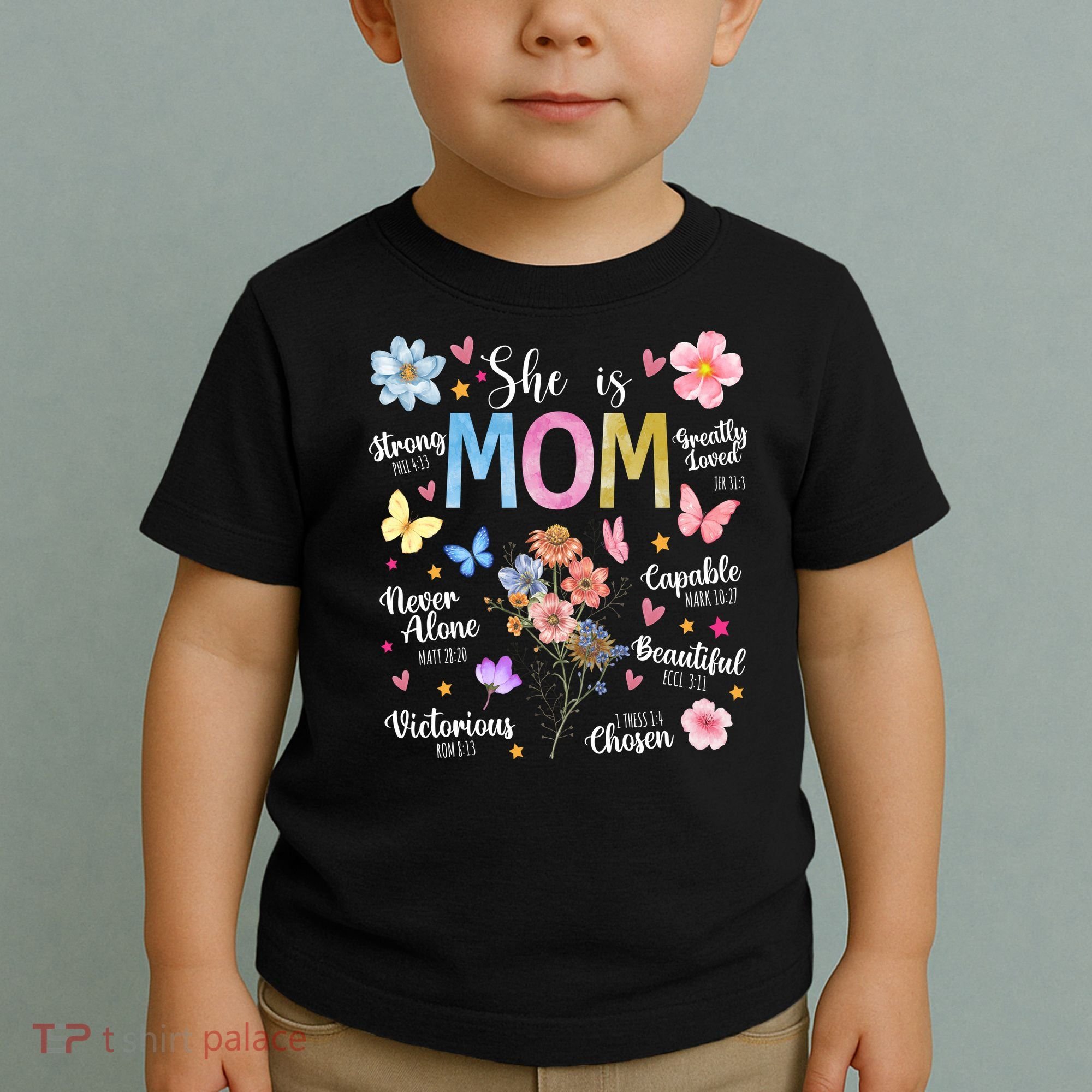 She Is Mom Bible Verses Christian Boho Floral Toddler T-Shirt