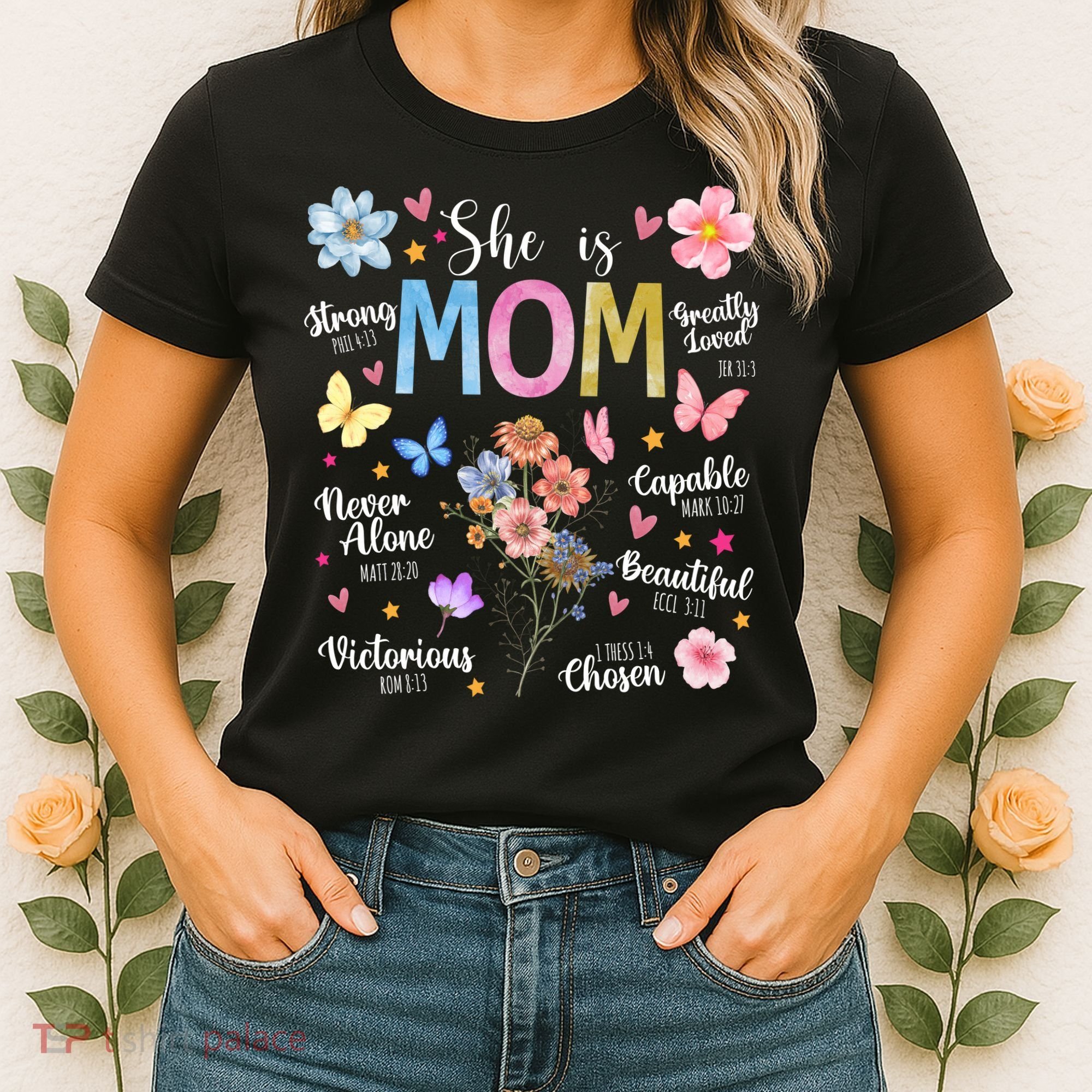 She Is Mom Bible Verses Christian Boho Floral Women's T-Shirt