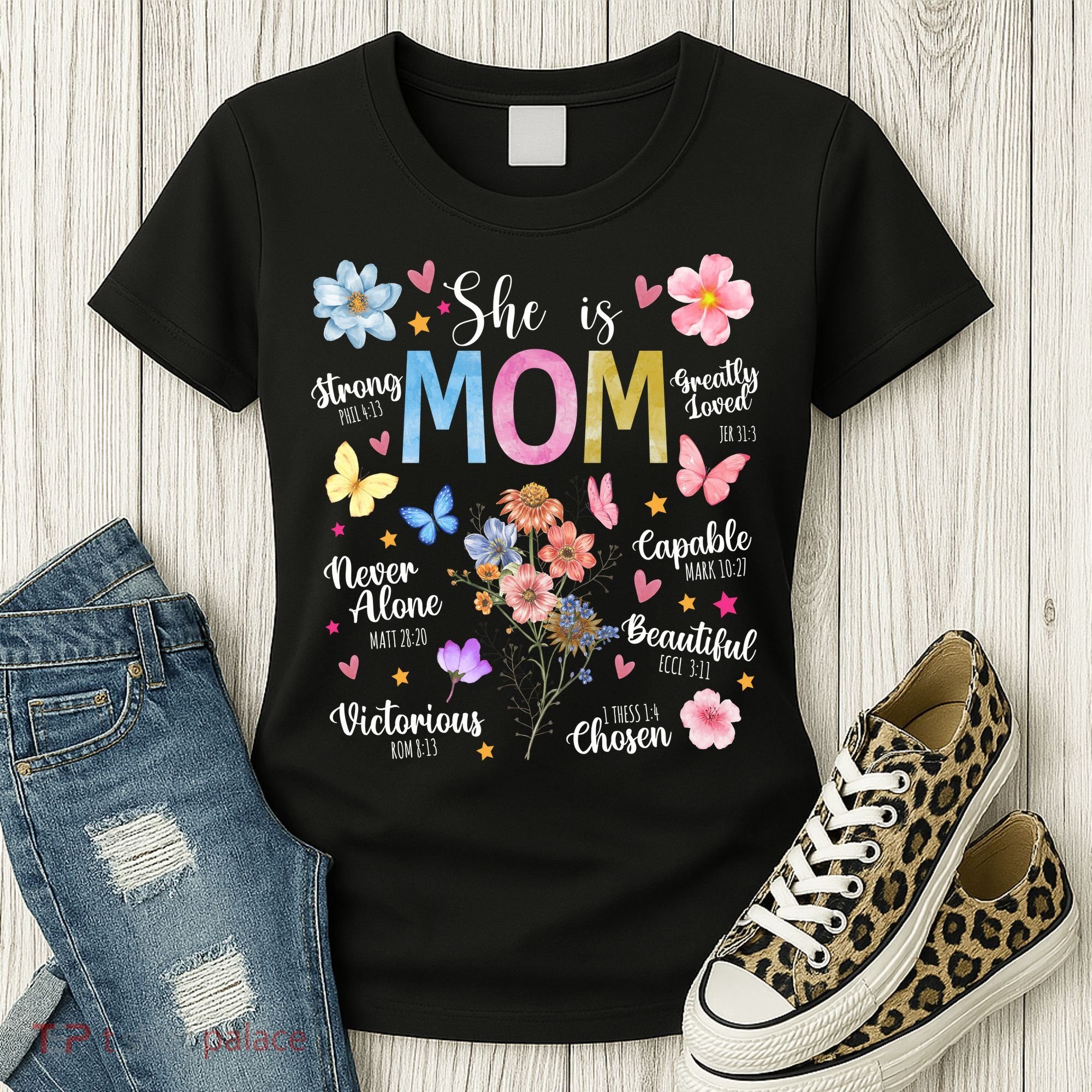 She Is Mom Bible Verses Christian Boho Floral Women's T-Shirt