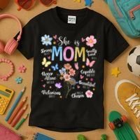 She Is Mom Bible Verses Christian Boho Floral Kids T-Shirt thumb 3