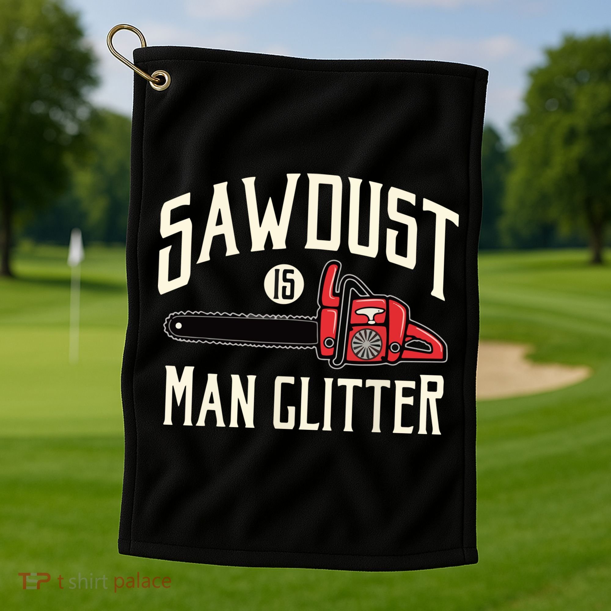 Sawdust Is Man Glitter Funny Chainsaw Lumberjack Golf Towel