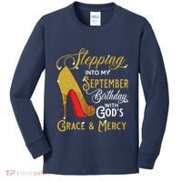 Stepping Into My September Birthday With Gods Grace Mercy Kids Long Sleeve Shirt thumb 0