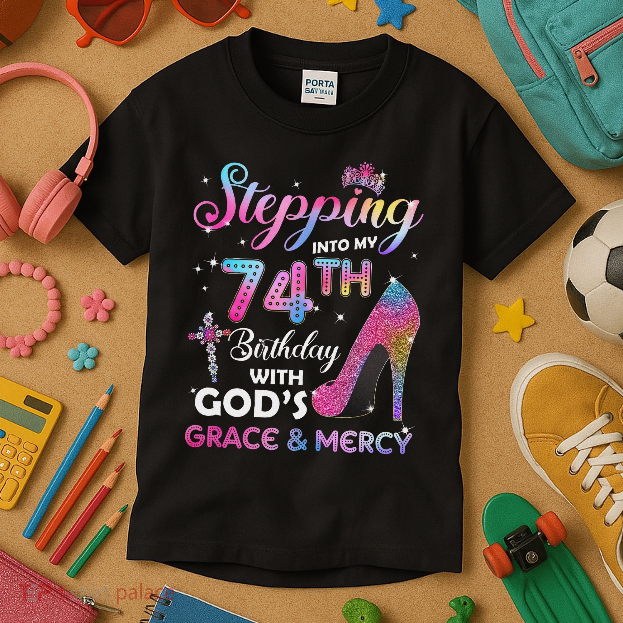 Stepping Into My 74th Birthday Gift Women 74 Years Old Pumps Kids T-Shirt
