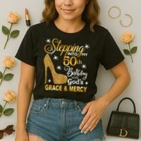 Stepping into my 50th birthday with God's grace & Mercy Comfort Colors Boxy T-Shirt thumb 2