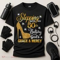 Stepping into my 50th birthday with God's grace & Mercy Cooling Performance Crew T-Shirt thumb 3