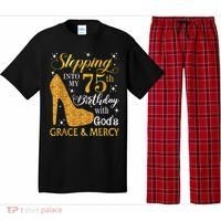 Stepping into my 75th Birthday Present with God's grace & Mercy Tee Pajama Set thumb 0