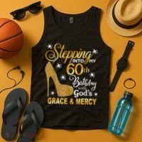 Stepping into my 60th birthday with God's grace & Mercy Tank Top thumb 4
