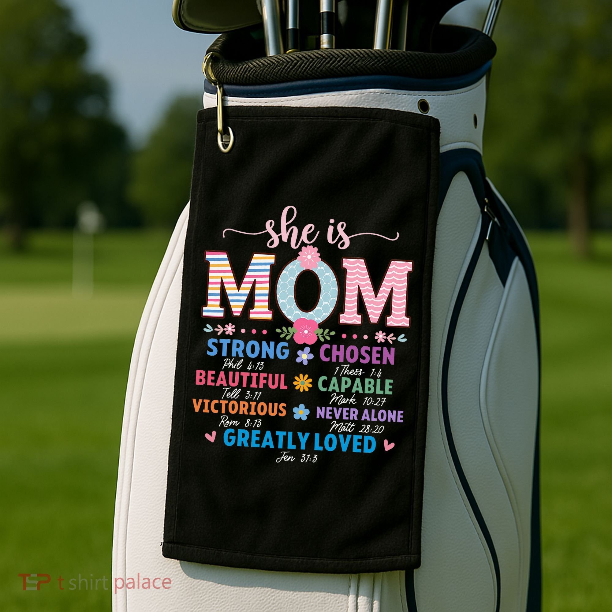 She Is Mom Bible Verses Christian Jesus Mothers Day Floral Golf Towel
