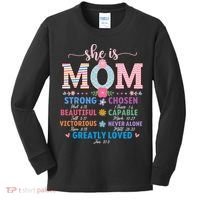 She Is Mom Bible Verses Christian Jesus Mothers Day Floral Kids Long Sleeve Shirt thumb 0