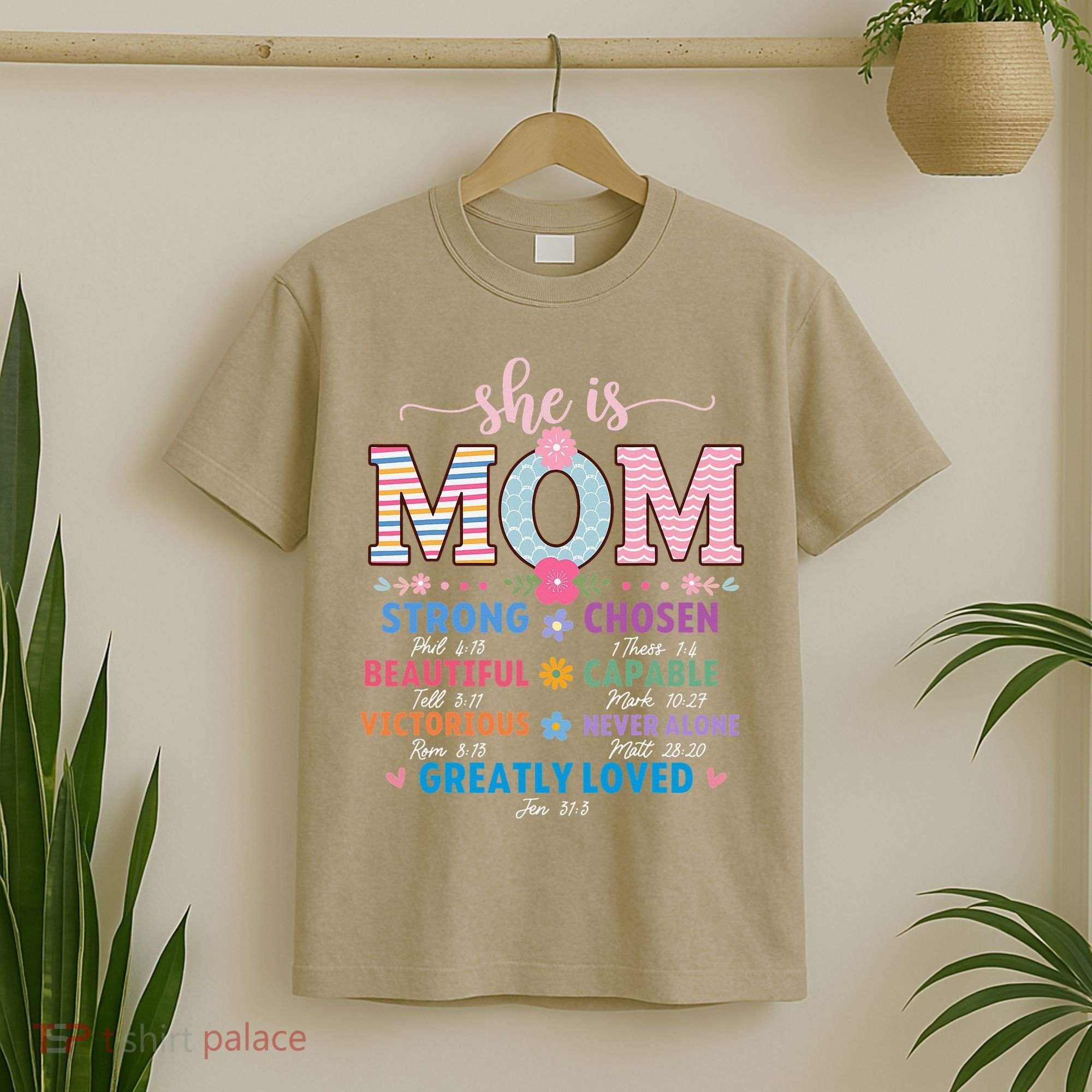 She Is Mom Bible Verses Christian Jesus Mothers Day Floral T-Shirt