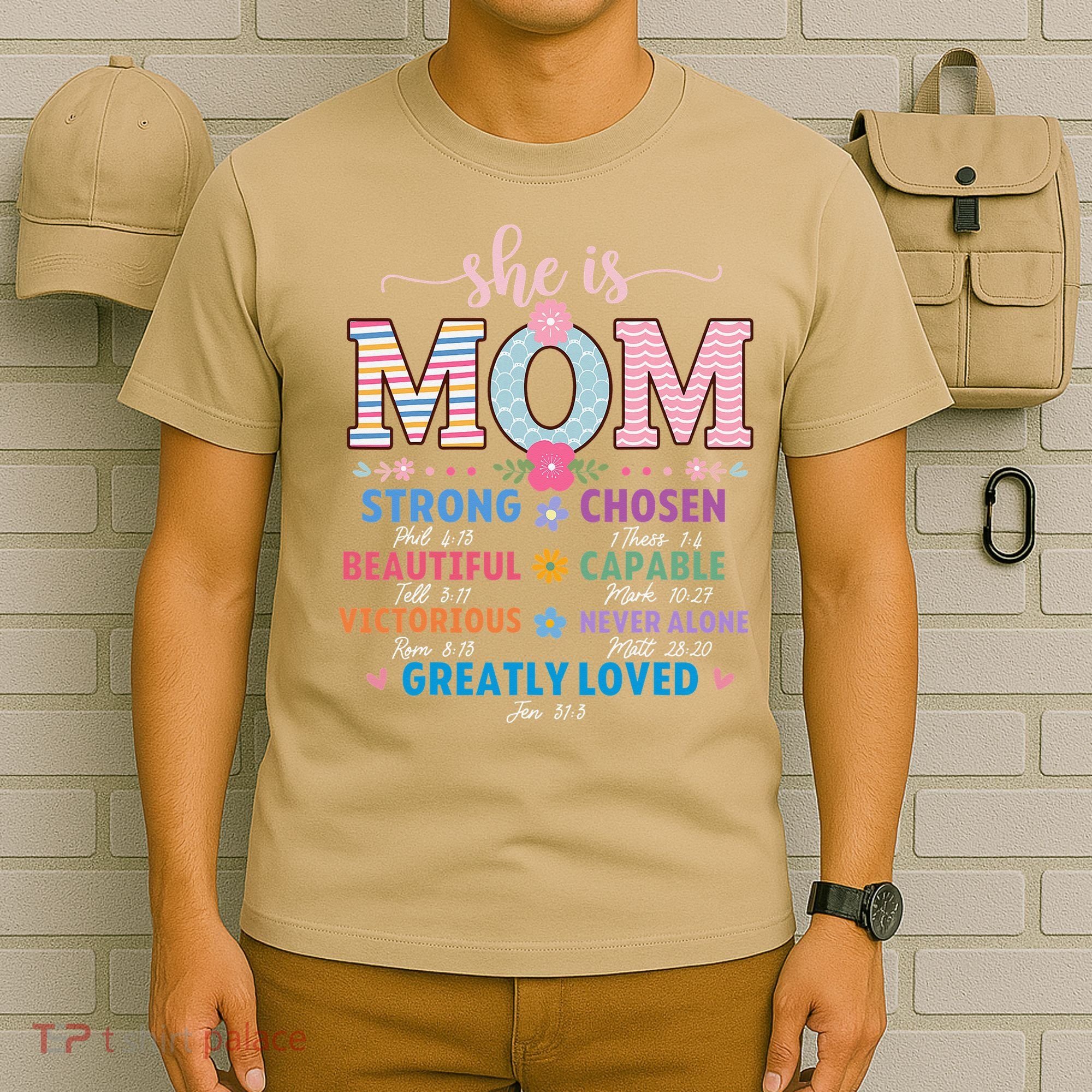 She Is Mom Bible Verses Christian Jesus Mothers Day Floral T-Shirt