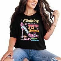 Stepping Into My 75th Birthday With God's Grace And Mercy Comfort Colors T-Shirt thumb 0