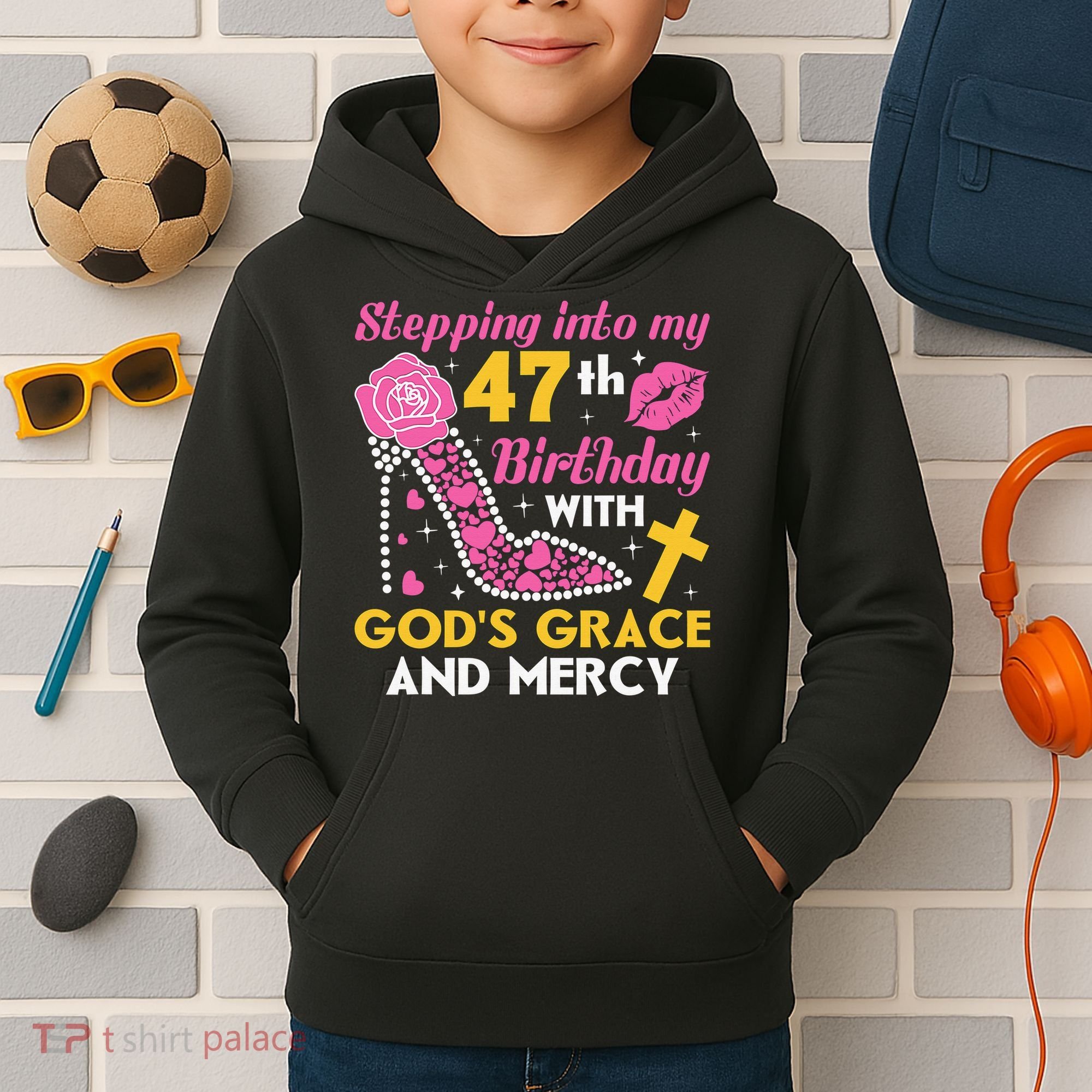 Stepping Into My 47th Birthday With God's Graces Mercy Kids Hoodie