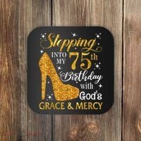 Stepping into my 75th birthday with God's grace & Mercy Tee Coaster thumb 0