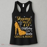 Stepping into my 75th birthday with God's grace & Mercy Tee Women's Tank Top thumb 3
