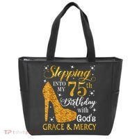 Stepping into my 75th birthday with God's grace & Mercy Tee Tote Bag thumb 0