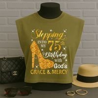 Stepping into my 75th birthday with God's grace & Mercy Tee Garment-Dyed Women's Muscle Tee thumb 3
