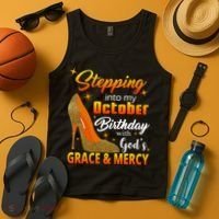Stepping Into My October Birthday With God's Grace And Mercy Tank Top thumb 4