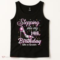 Stepping Into My 14th Birthday Like A Queen Happy Bday To Me Tank Top thumb 2