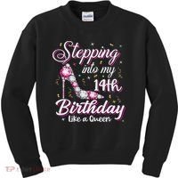 Stepping Into My 14th Birthday Like A Queen Happy Bday To Me Kids Sweatshirt thumb 0