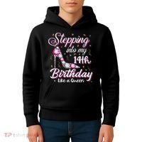 Stepping Into My 14th Birthday Like A Queen Happy Bday To Me Kids Hoodie thumb 4