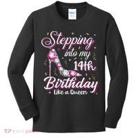 Stepping Into My 14th Birthday Like A Queen Happy Bday To Me Kids Long Sleeve Shirt thumb 0