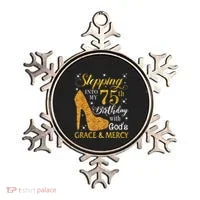 Stepping into my 75th birthday with God's grace & Mercy Tee Ornament thumb 0