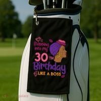 Stepping Into My 30th Birthday Melanin Black Gift Golf Towel thumb 2