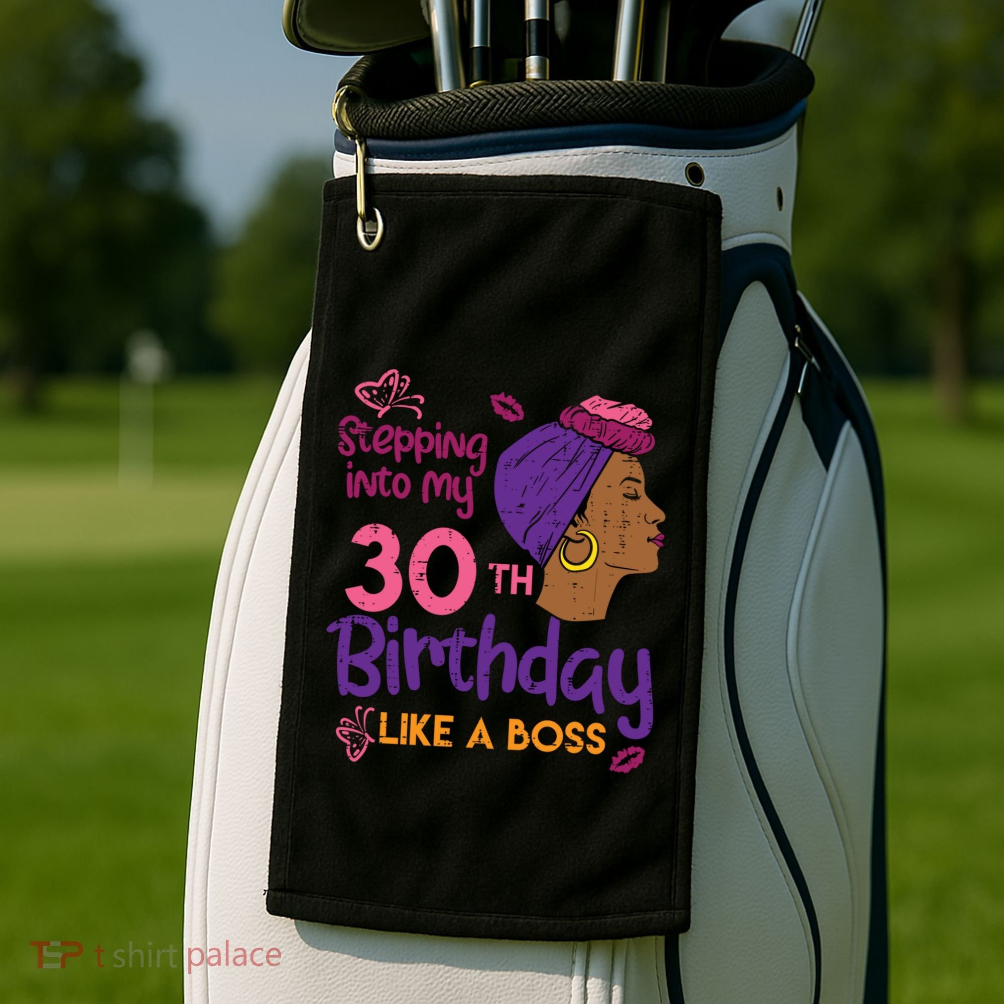 Stepping Into My 30th Birthday Melanin Black Gift Golf Towel