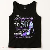 Stepping into my 50th birthday with God's grace & Mercy Tank Top thumb 2